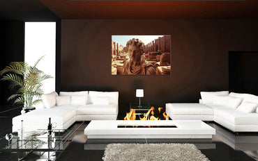 Septimius Severus in Leptis Magna acrylic print by Storaro - Classical emperor bust with North African archaeological ruins in golden double exposure